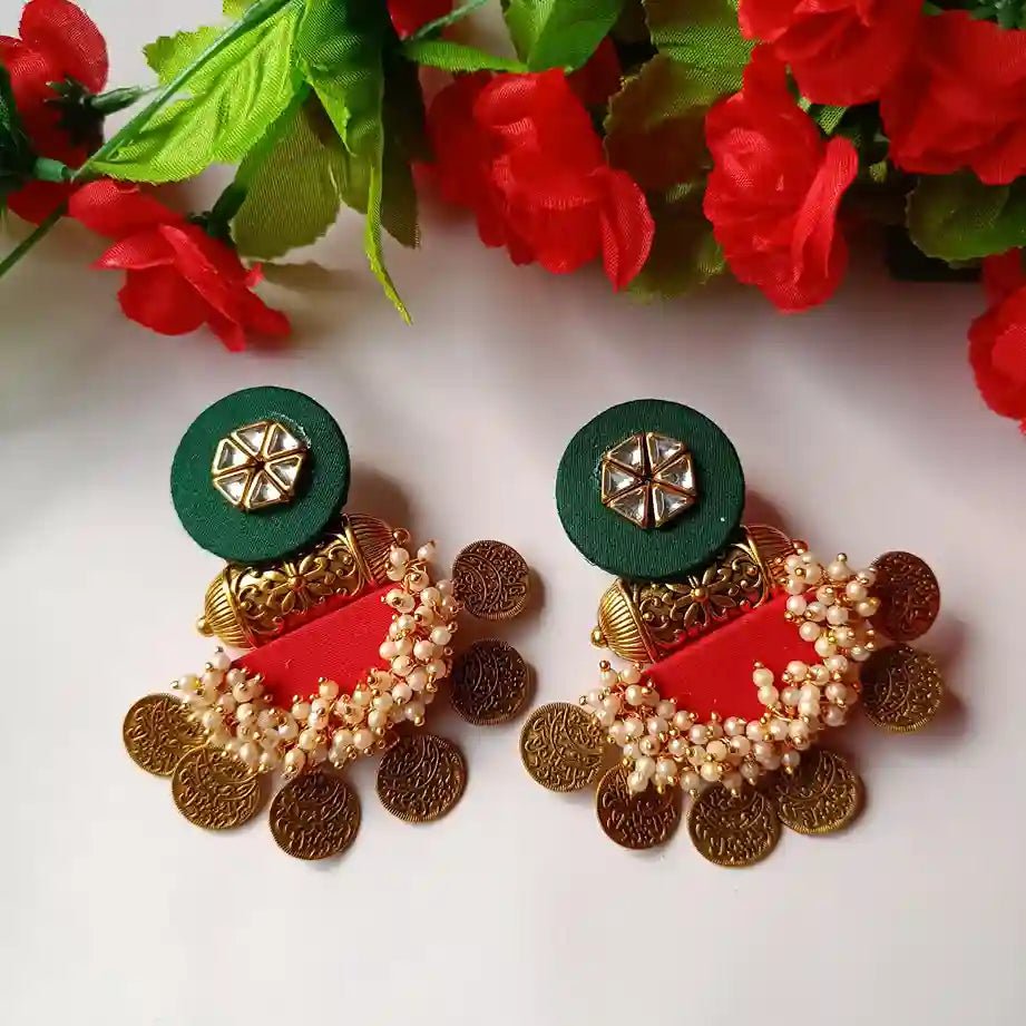 HANDMADE GREEN AND RED FABRIC EARRINGS LUDO