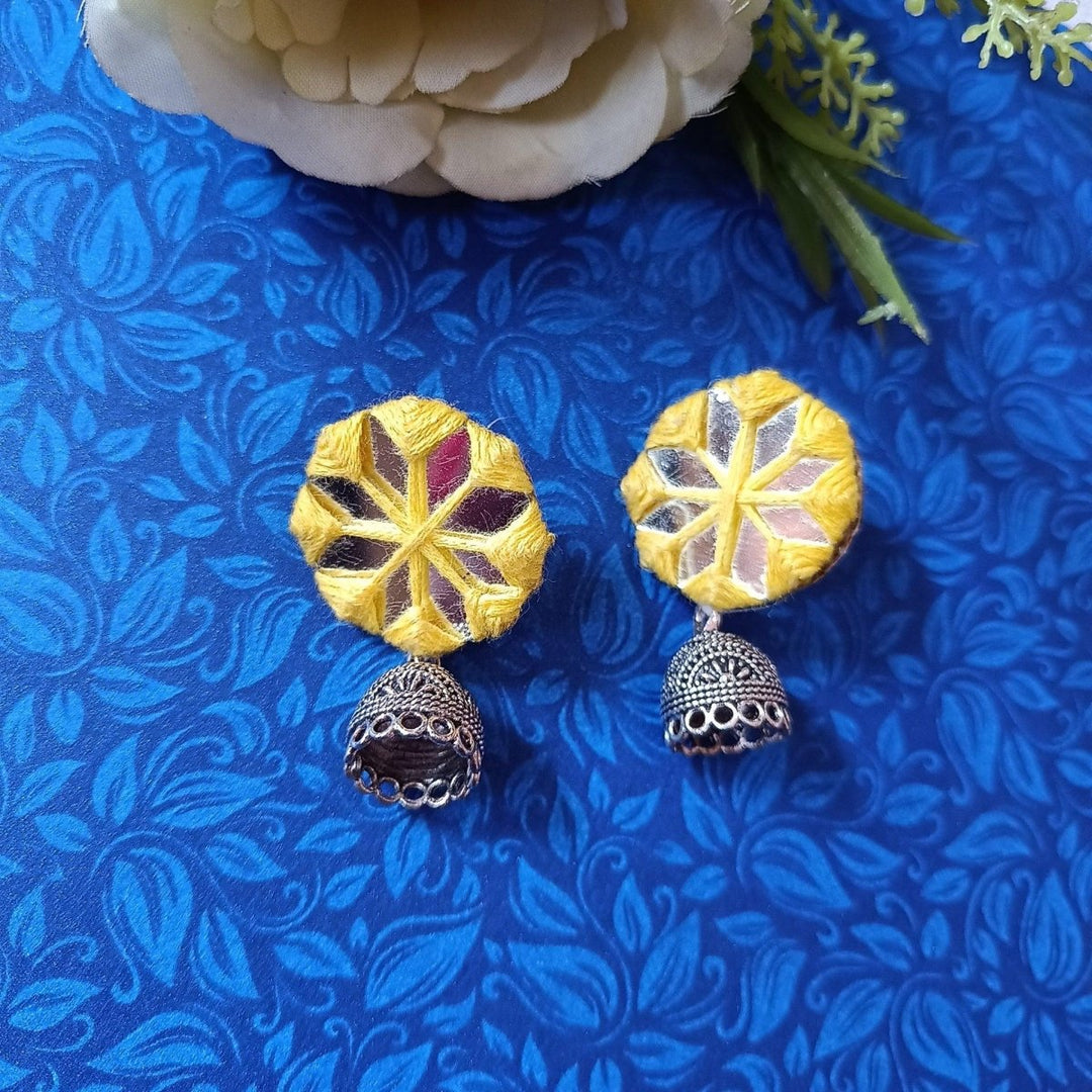 HANDMADE KRITI YELLOW MIRROR EARRINGS [product_variant]- TelaNaari