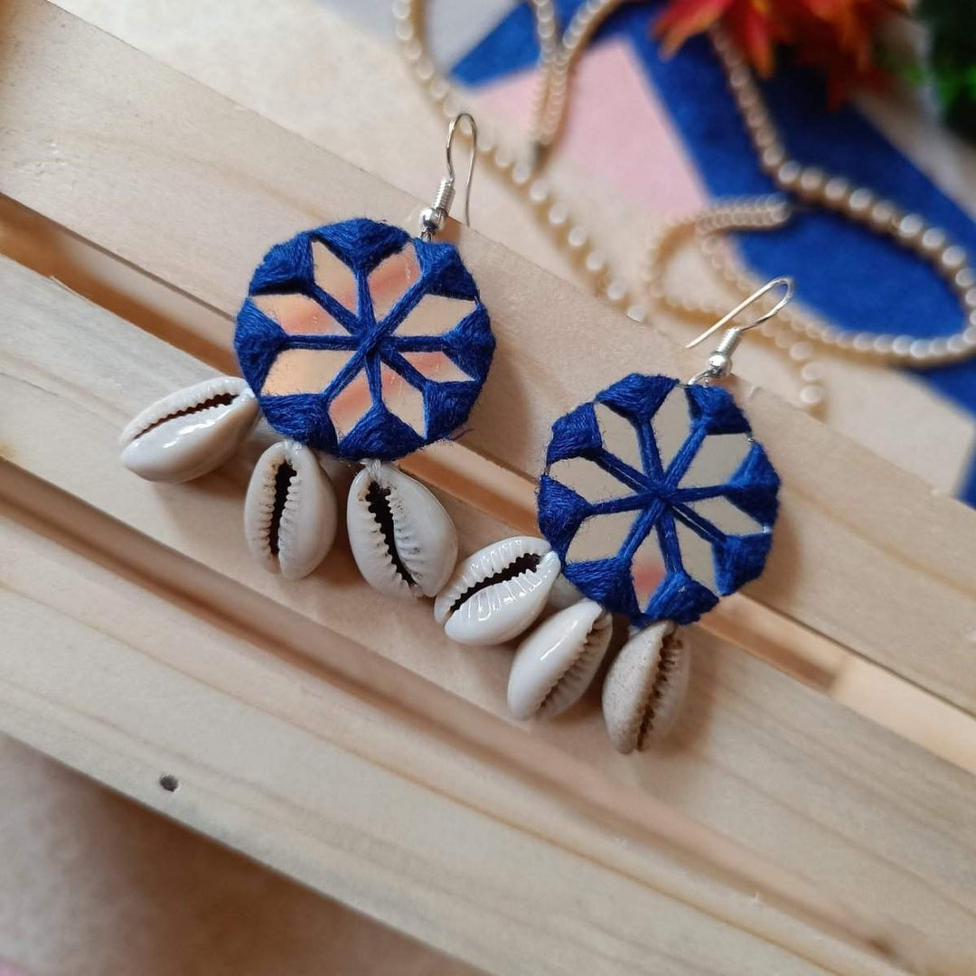 HANDMADE NATIKA BLUE MIRROR EARRINGS