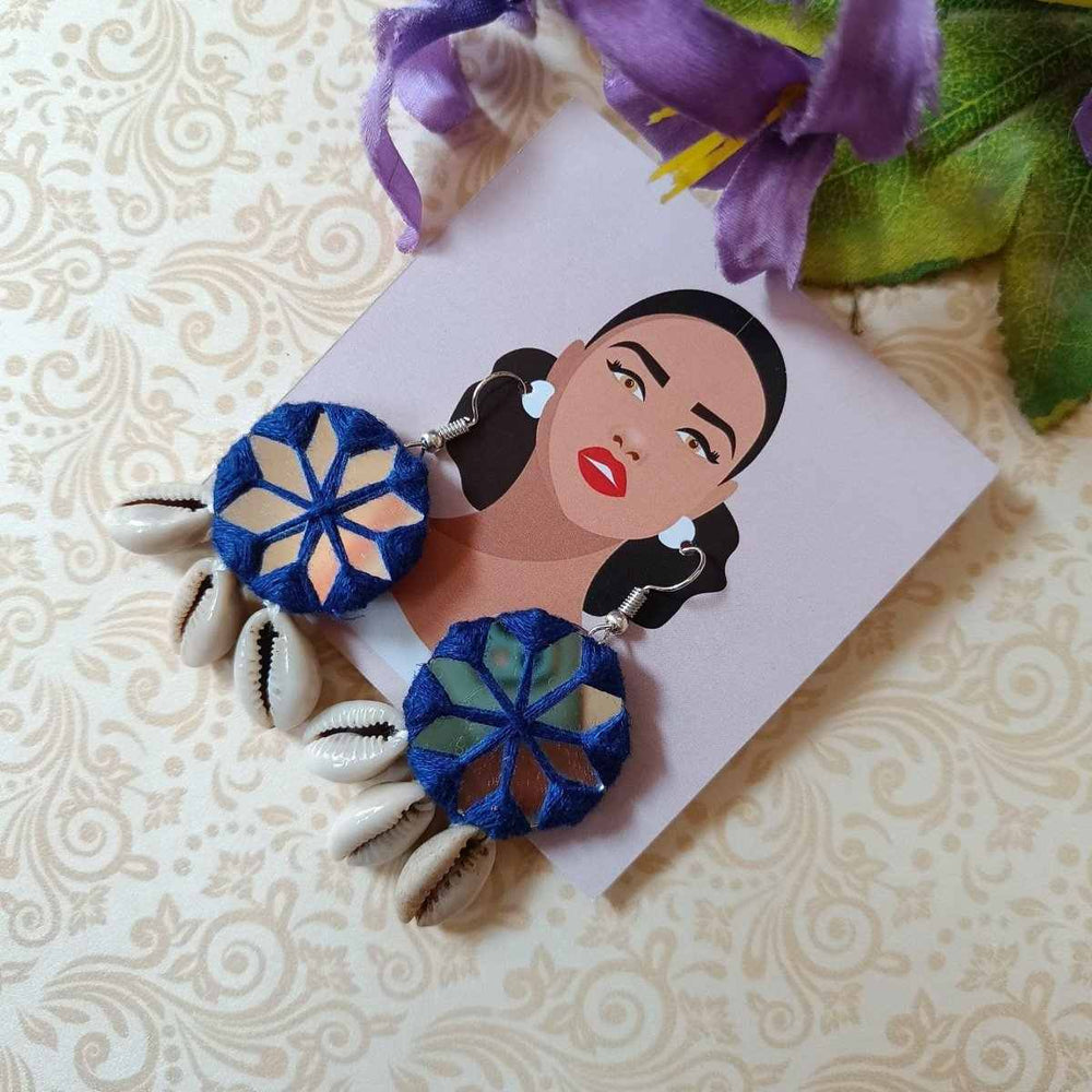 HANDMADE NATIKA BLUE MIRROR EARRINGS