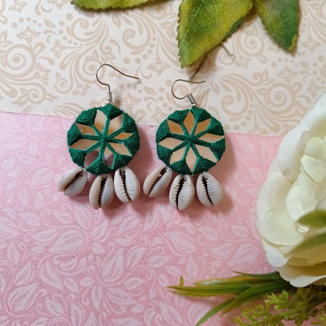 HANDMADE NATIKA GREEN MIRROR EARRINGS [product_variant]- TelaNaari