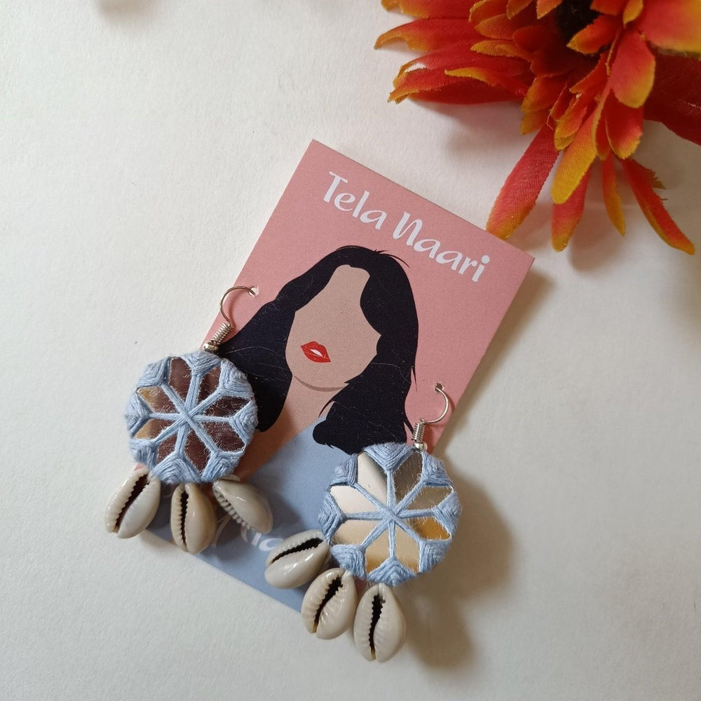 HANDMADE NATIKA LIGHT BLUE MIRROR EARRINGS