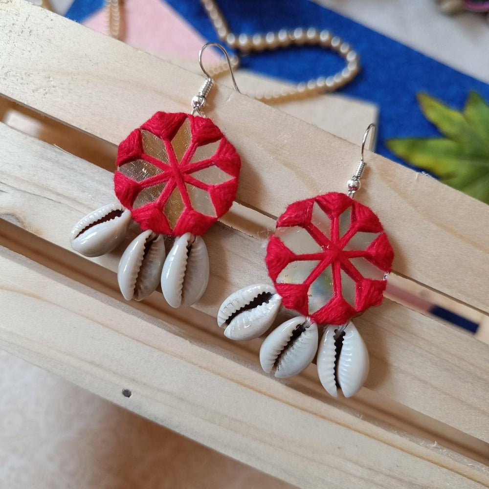 HANDMADE NATIKA RED MIRROR EARRINGS