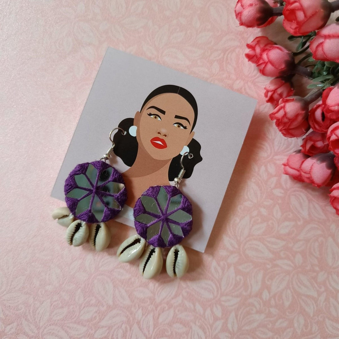 HANDMADE NATIKA VIOLET MIRROR EARRINGS