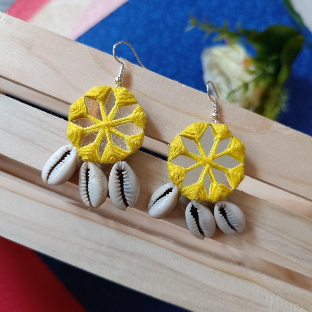 HANDMADE NATIKA YELLOW MIRROR EARRINGS [product_variant]- TelaNaari