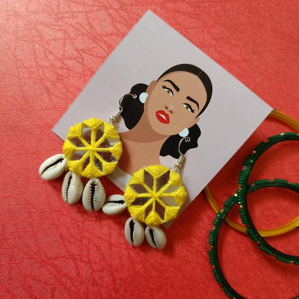 HANDMADE NATIKA YELLOW MIRROR EARRINGS