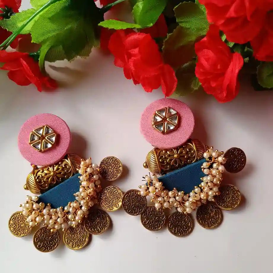 HANDMADE PINK AND BLUE FABRIC EARRINGS LUDO