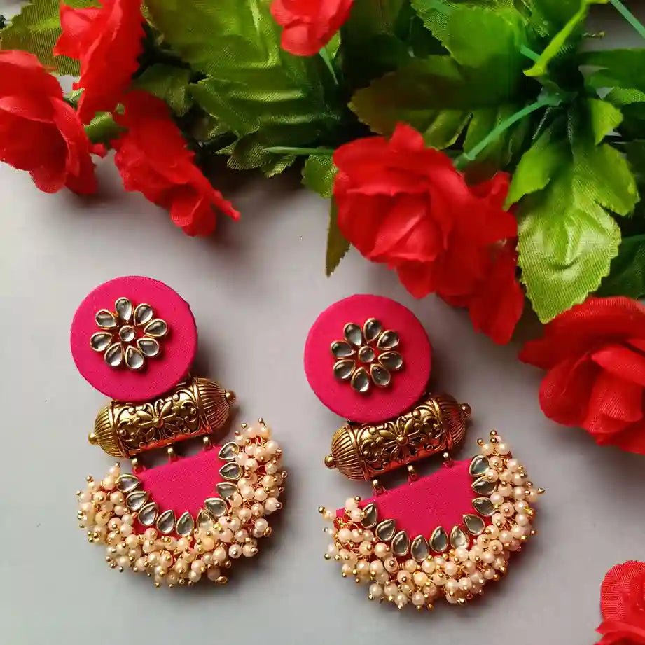 HANDMADE PINK FABRIC EARRINGS ASMEE