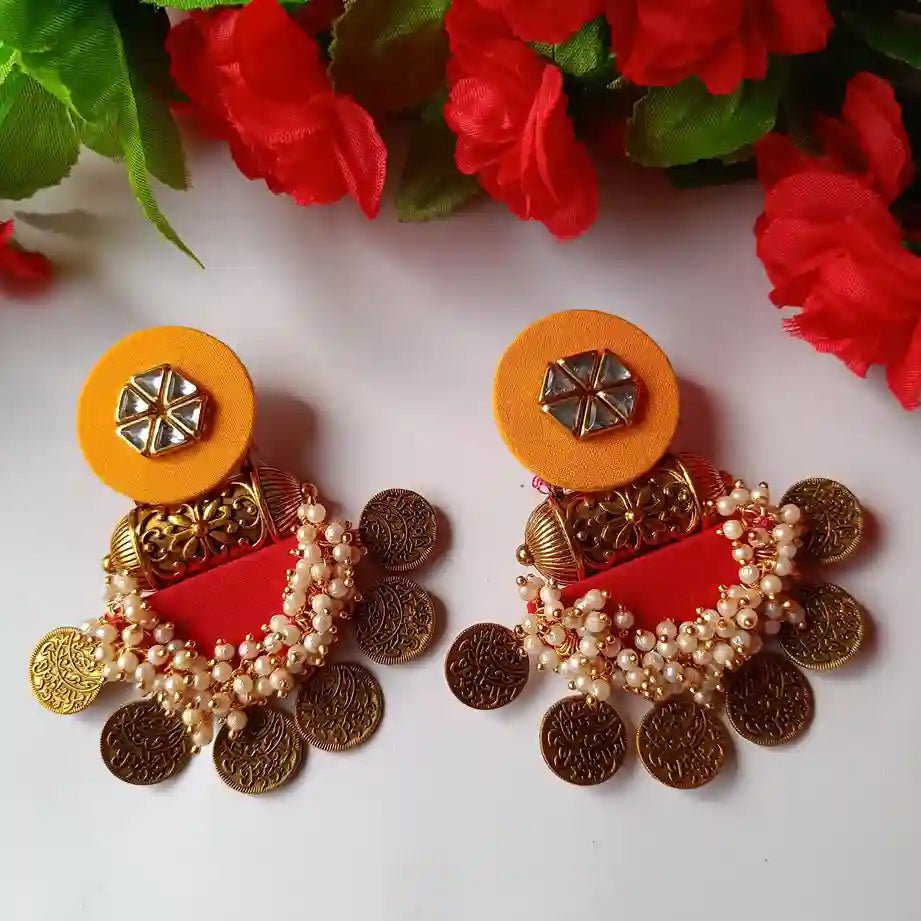 HANDMADE YELLOW AND RED FABRIC EARRINGS LUDO