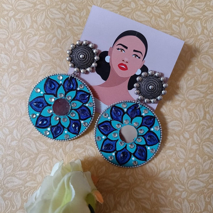 MANDALA BLUE HAND PANITED ROUND EARRINGS [product_variant]- TelaNaari