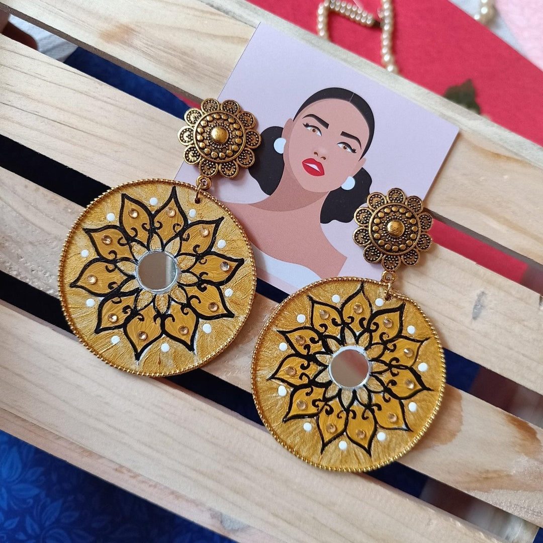 MANDALA GOLDEN HAND PAINTED EARRINGS [product_variant]- TelaNaari