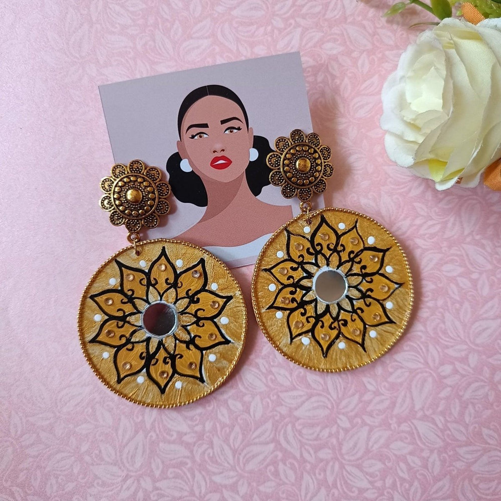 MANDALA GOLDEN HAND PAINTED EARRINGS