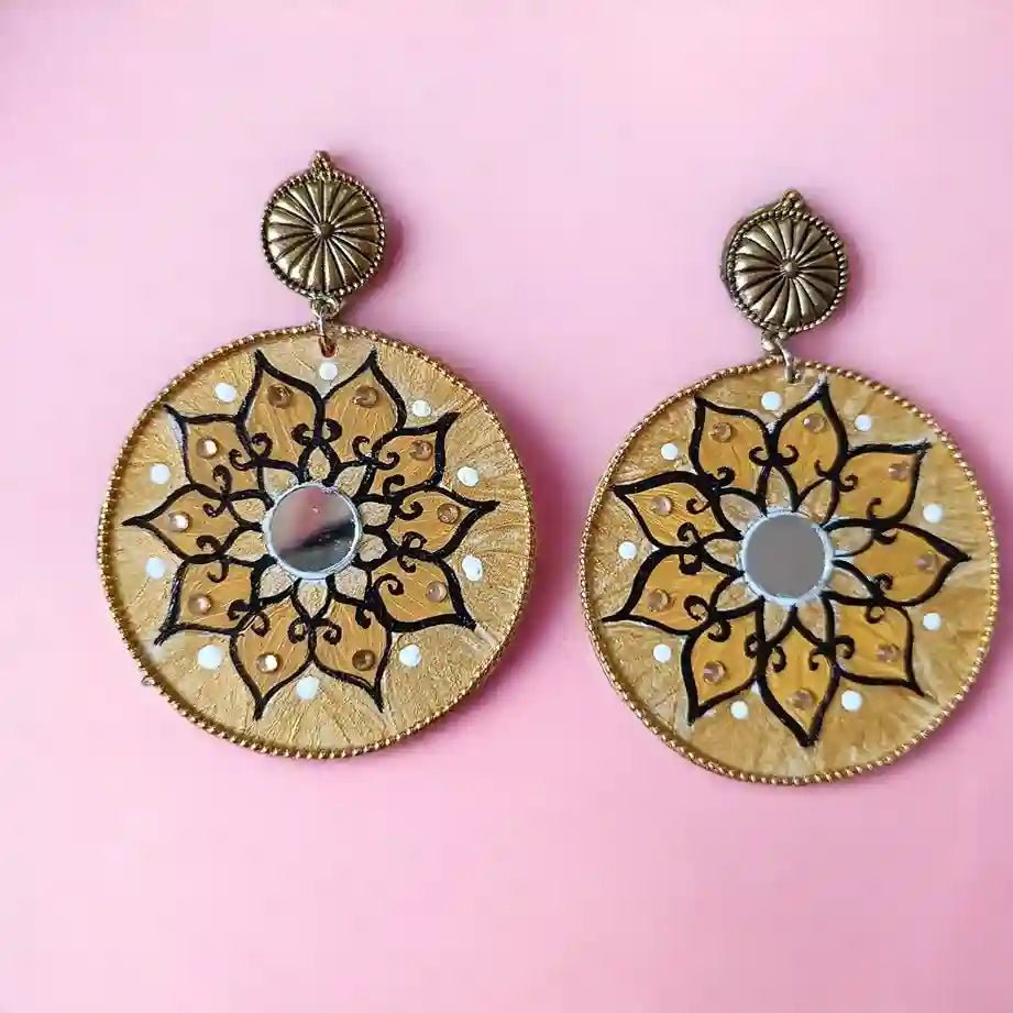 MANDALA GOLDEN KNOT HAND PAINTED EARRINGS [product_variant]- TelaNaari