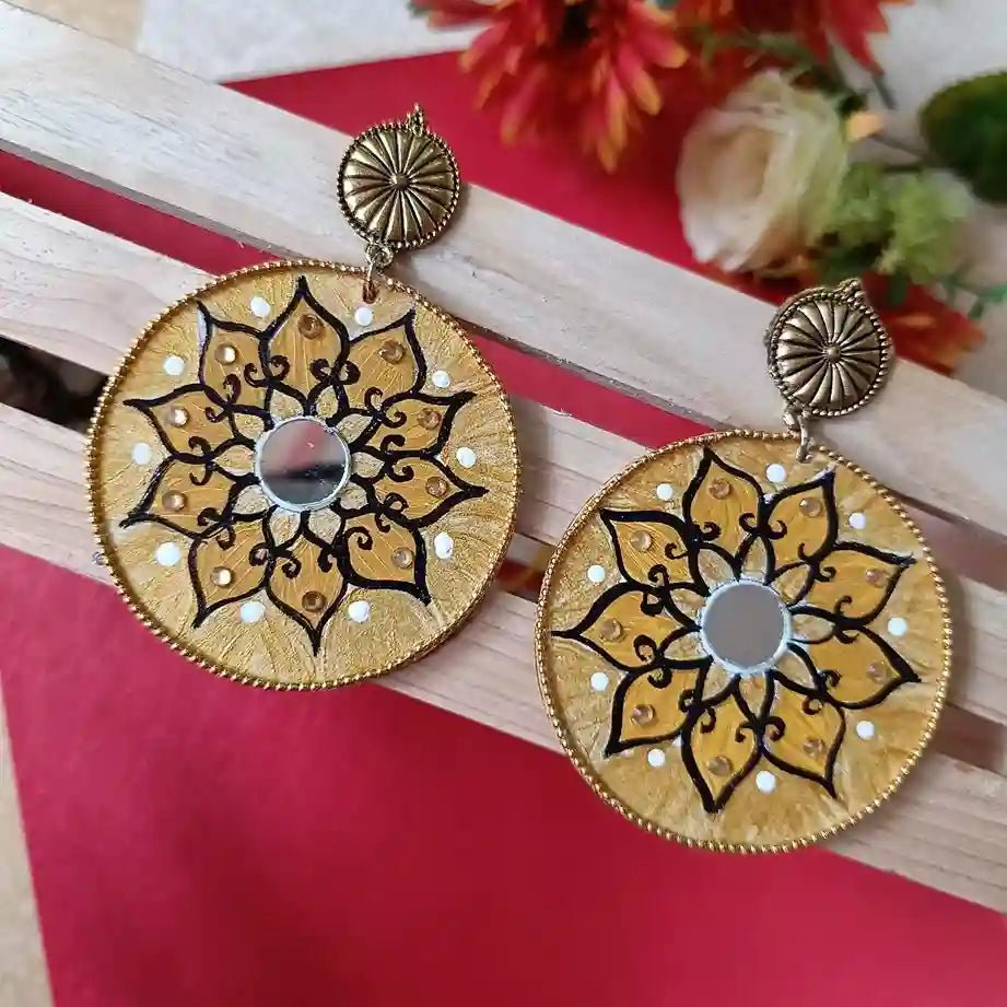 MANDALA GOLDEN KNOT HAND PAINTED EARRINGS