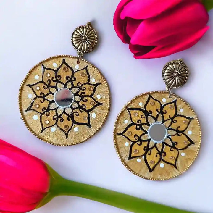 MANDALA GOLDEN KNOT HAND PAINTED EARRINGS