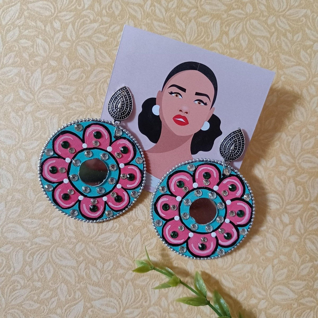 MANDALA GREEN LEAF KNOT HAND PAINTED EARRINGS [product_variant]- TelaNaari