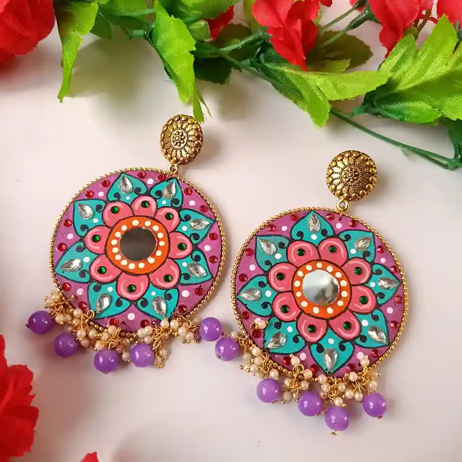 MANDALA HAND PAINTED EARRINGS MAITRI [product_variant]- TelaNaari