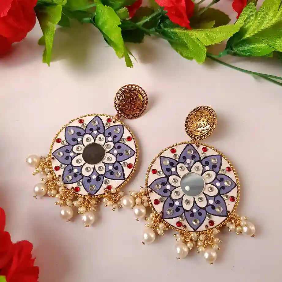 MANDALA HAND PAINTED EARRINGS NUSRAT [product_variant]- TelaNaari