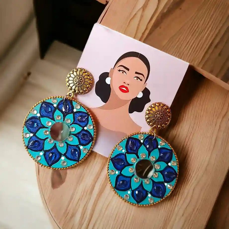 MANDALA SKY BLUE HAND PANITED EARRINGS