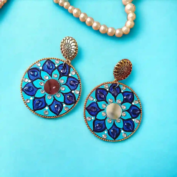 MANDALA SKY BLUE HAND PANITED EARRINGS [product_variant]- TelaNaari