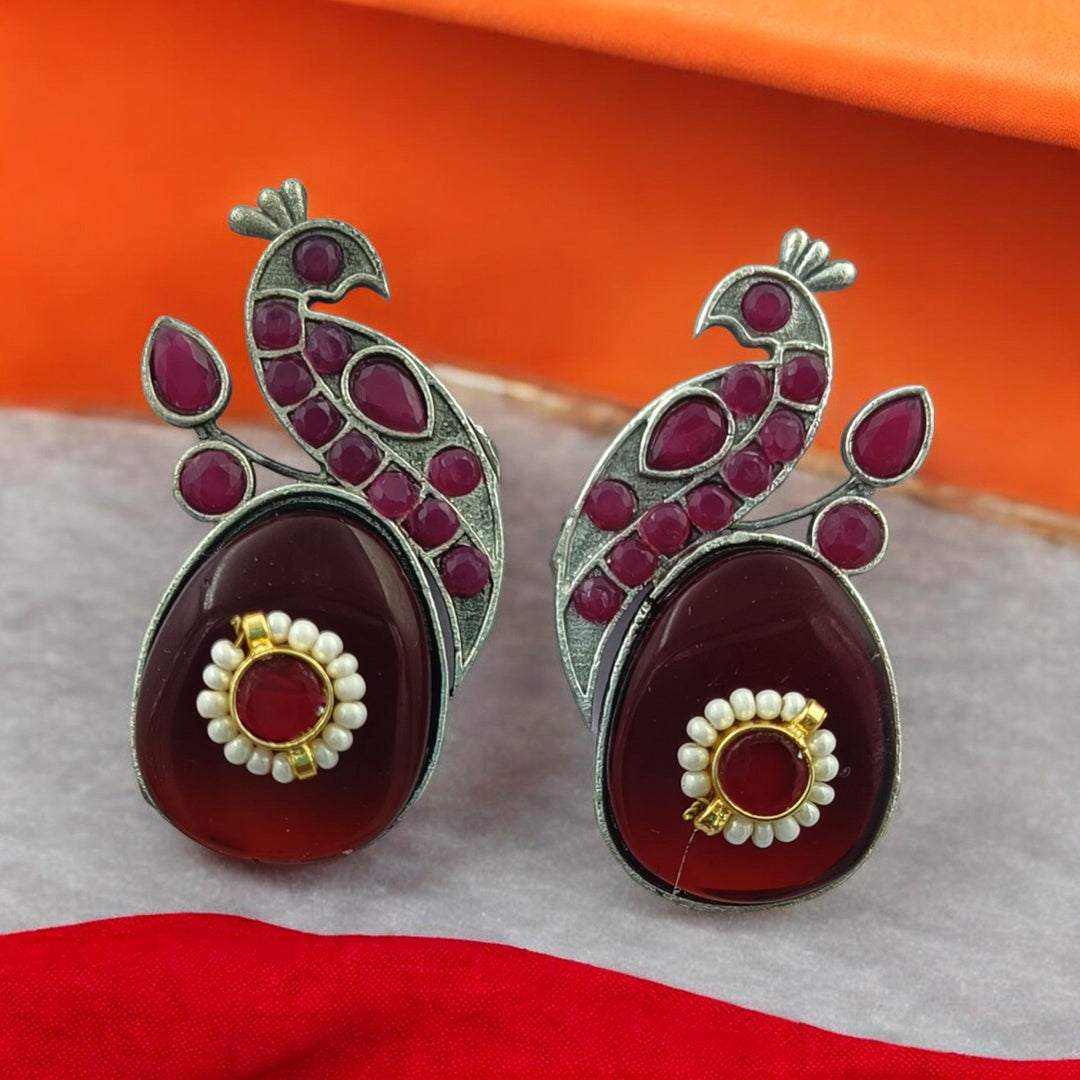 PEACOCK SILVER OXIDISED EARRINGS MAYURI [product_variant]- TelaNaari