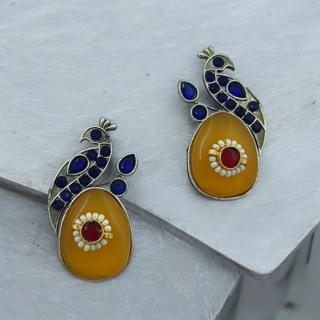 PEACOCK SILVER OXIDISED EARRINGS MAYURI [product_variant]- TelaNaari