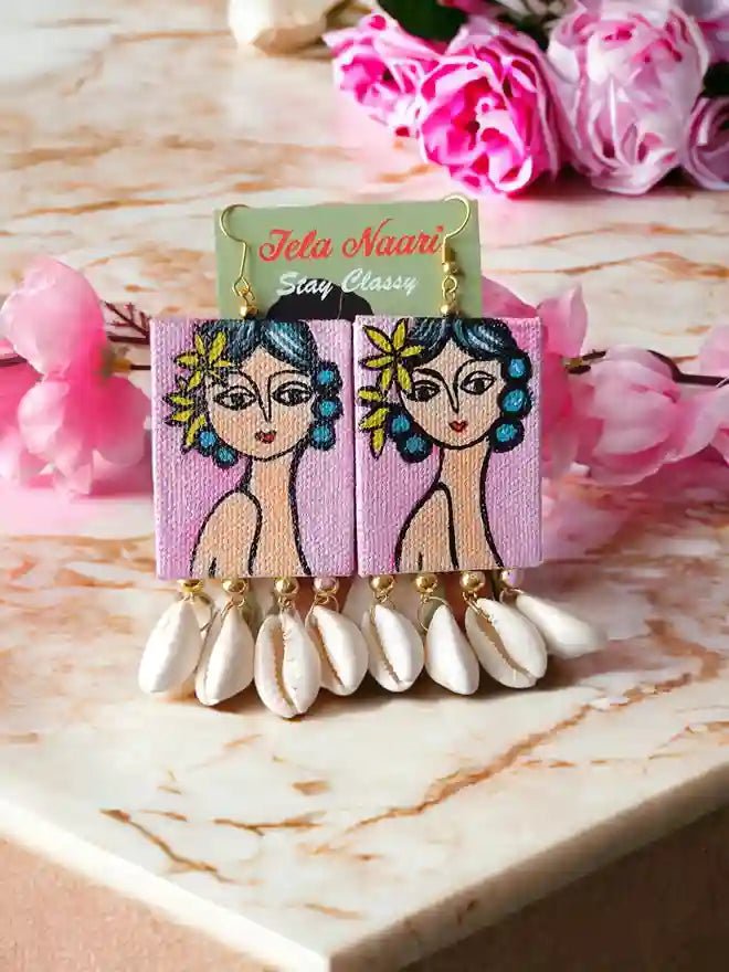 PINK GIRL CANVAS HAND PAINTED EARRINGS [product_variant]- TelaNaari