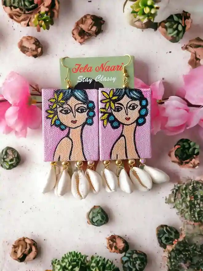 PINK GIRL CANVAS HAND PAINTED EARRINGS