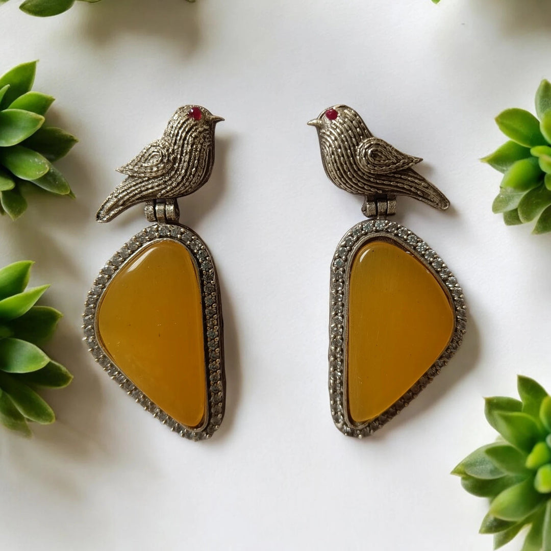 Silver Oxidised Bird Earrings Gajal [product_variant]- TelaNaari