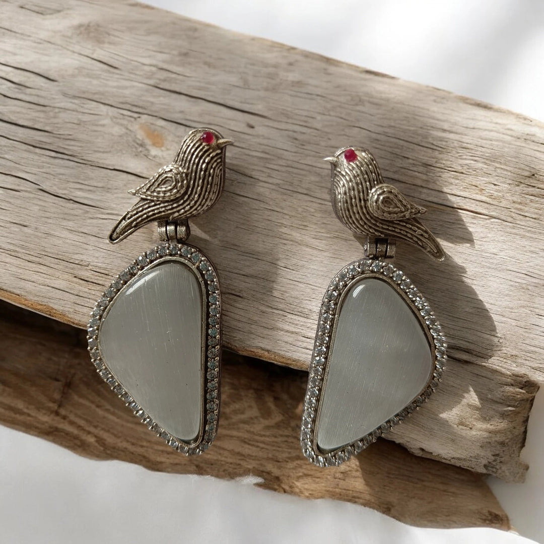 Silver Oxidised Bird Earrings Gajal - TelaNaari