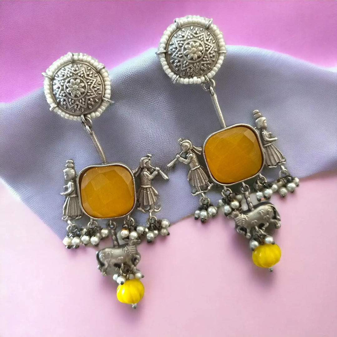 Silver Oxidised Dangler Earrings Apoorva [product_variant]- TelaNaari