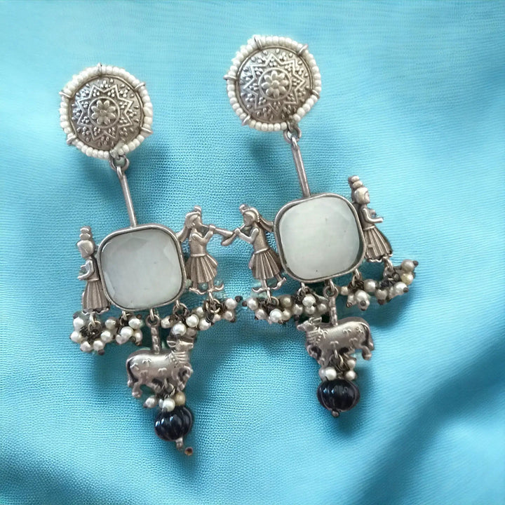 Silver Oxidised Dangler Earrings Apoorva [product_variant]- TelaNaari