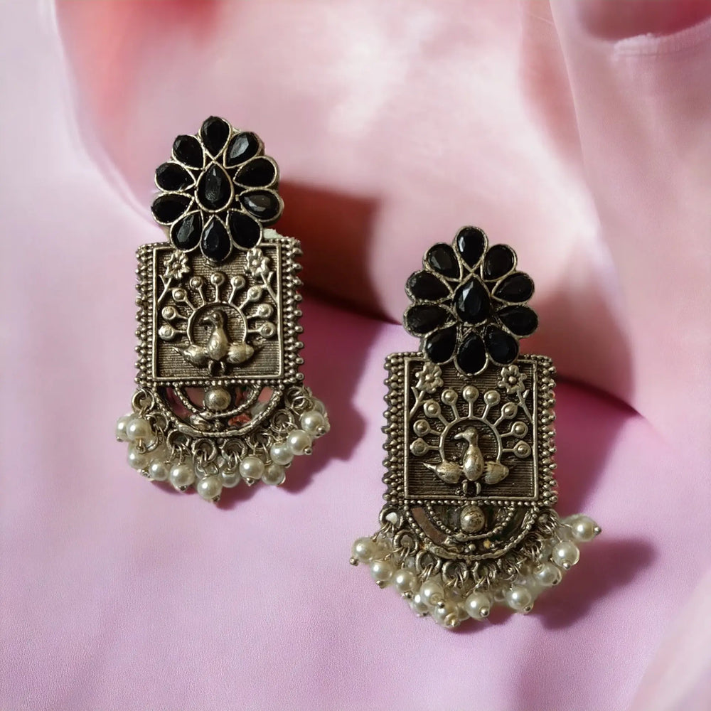 Silver Oxidised Dangler Earrings Farzana