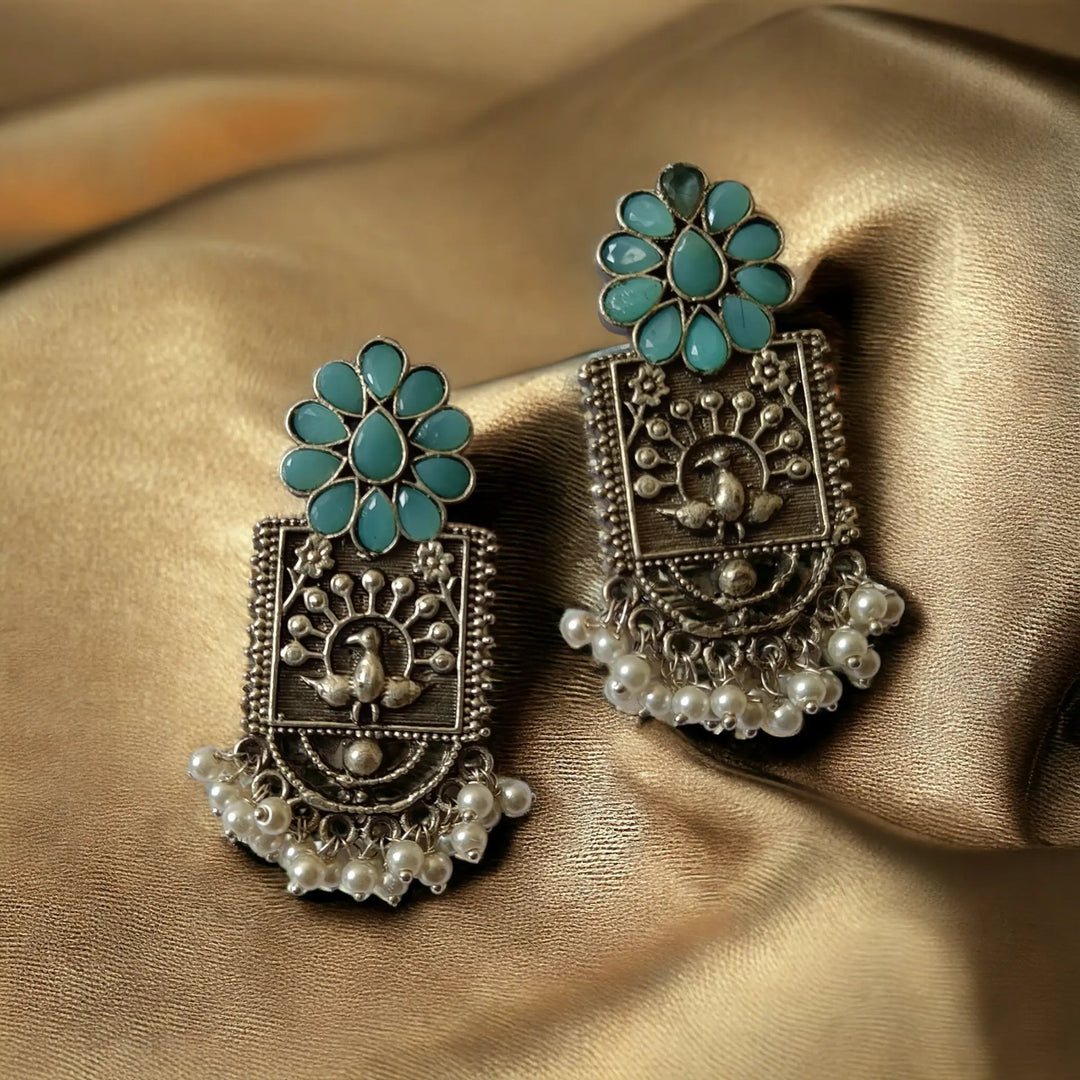 Silver Oxidised Dangler Earrings Farzana