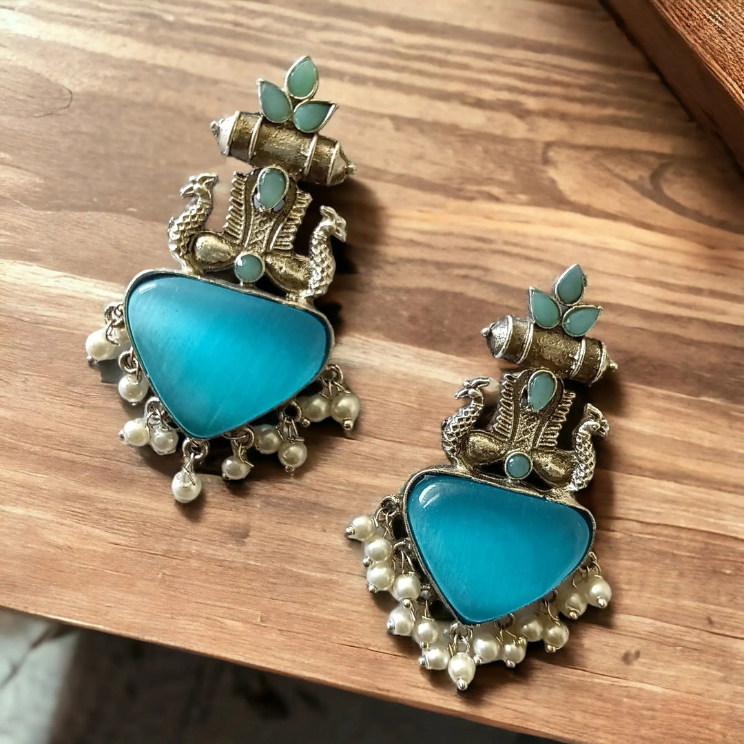 Silver Oxidised Dangler Earrings Rubina