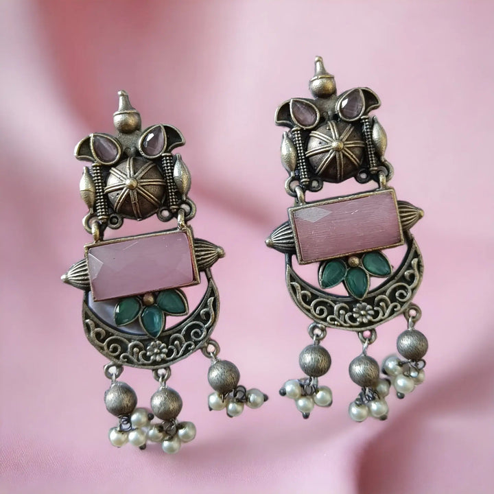 Silver Oxidised Dangler Earrings Sujata