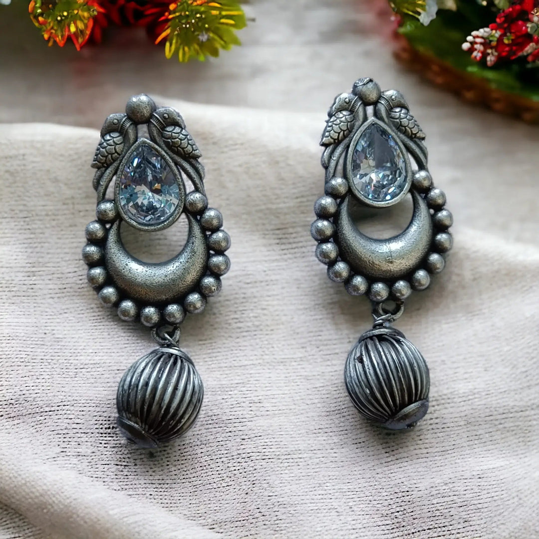 Silver Oxidised Drop Earrings Prashila