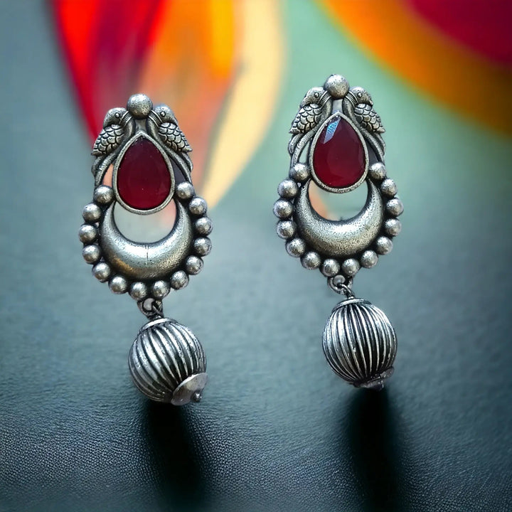 Silver Oxidised Drop Earrings Prashila