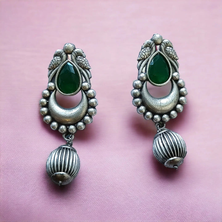 Silver Oxidised Drop Earrings Prashila