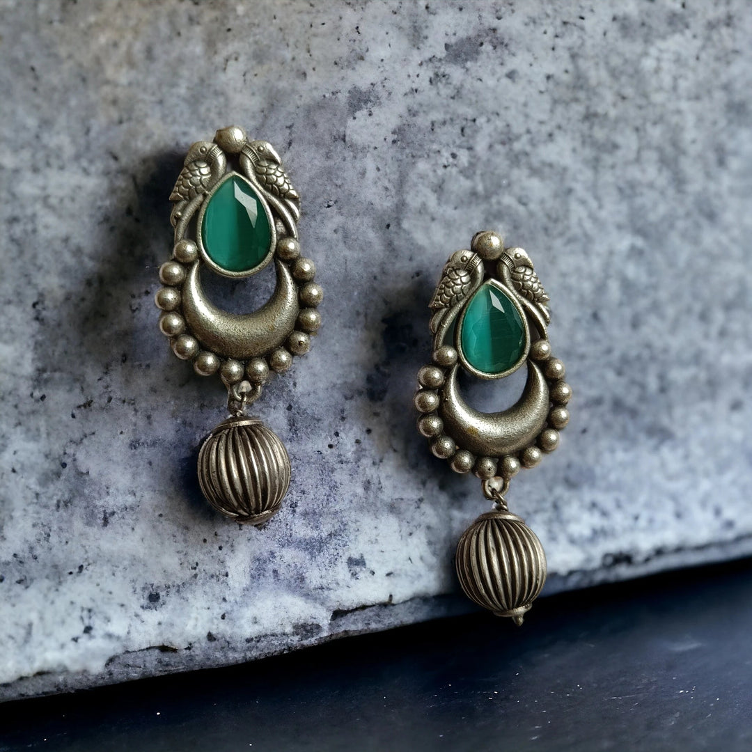 Silver Oxidised Drop Earrings Prashila