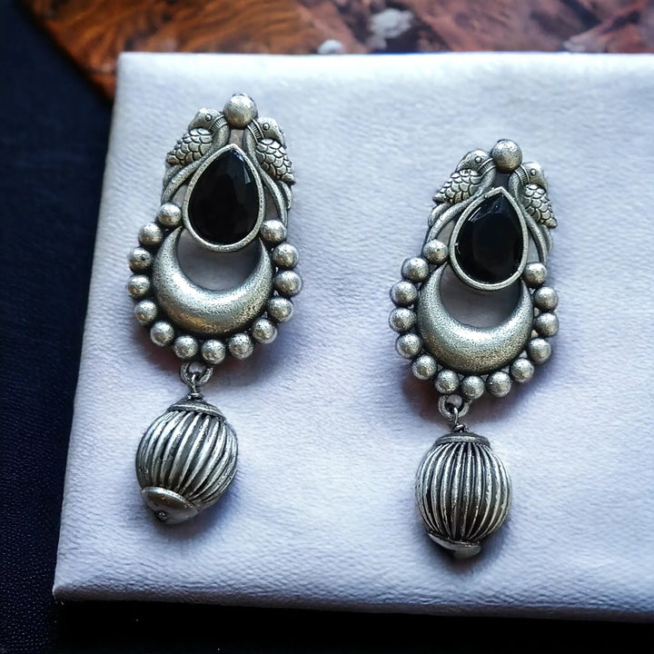 Silver Oxidised Drop Earrings Prashila