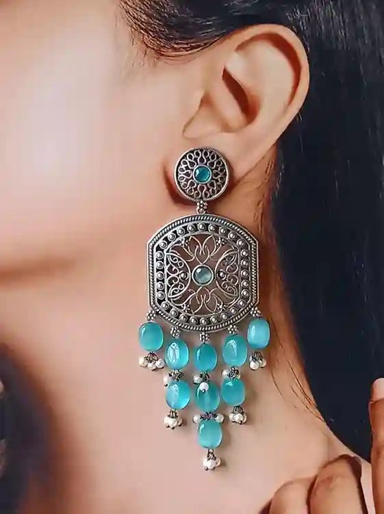 SILVER OXIDISED EARRINGS DAKSHA Dangler