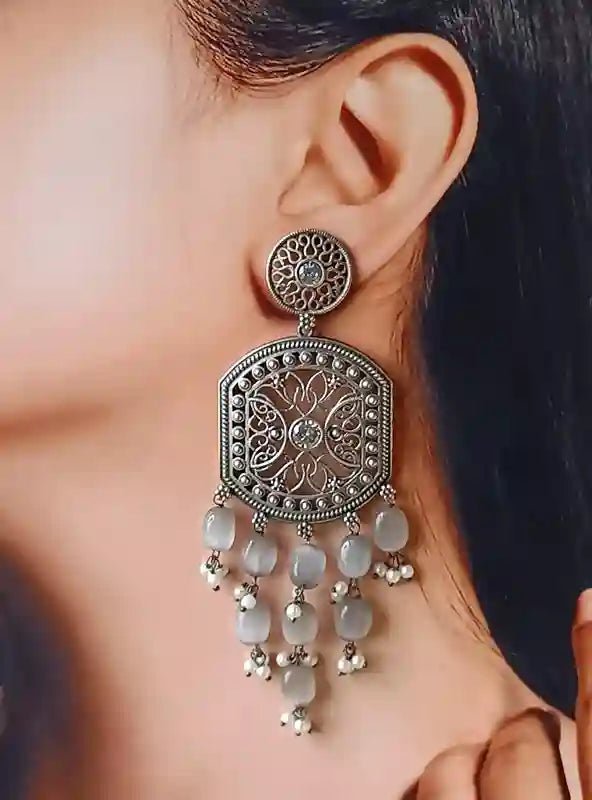 SILVER OXIDISED EARRINGS DAKSHA Dangler