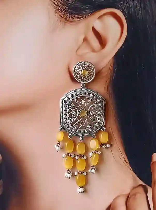 SILVER OXIDISED EARRINGS DAKSHA Dangler