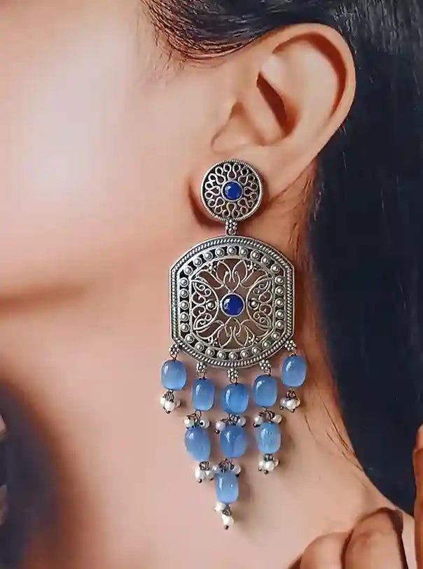 SILVER OXIDISED EARRINGS DAKSHA Dangler