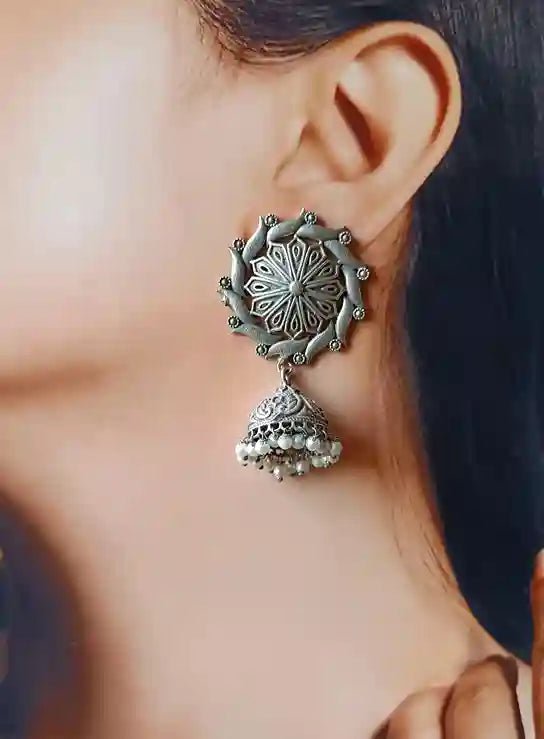 SILVER OXIDISED EARRINGS JHUMKI ESHA [product_variant]- TelaNaari