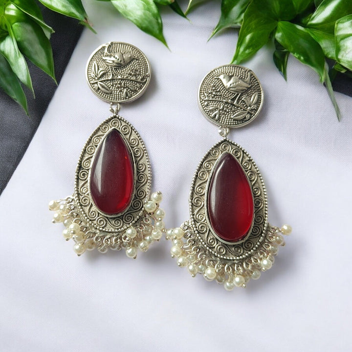 SILVER OXIDISED PEARL EARRINGS ADYA [product_variant]- TelaNaari