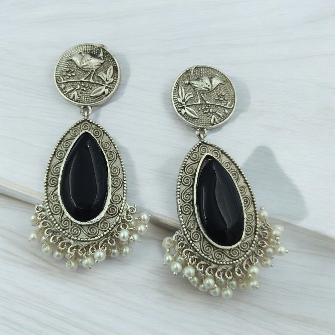 SILVER OXIDISED PEARL EARRINGS ADYA [product_variant]- TelaNaari