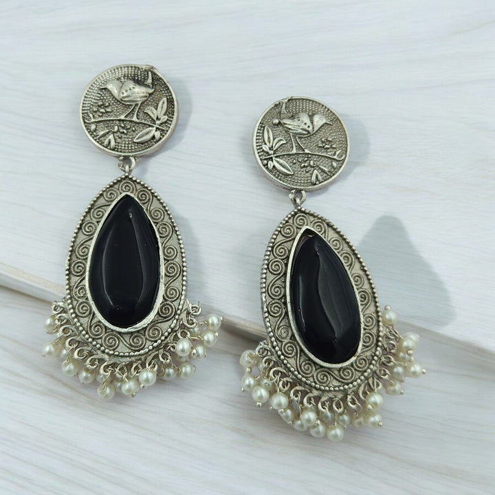 SILVER OXIDISED PEARL EARRINGS ADYA [product_variant]- TelaNaari