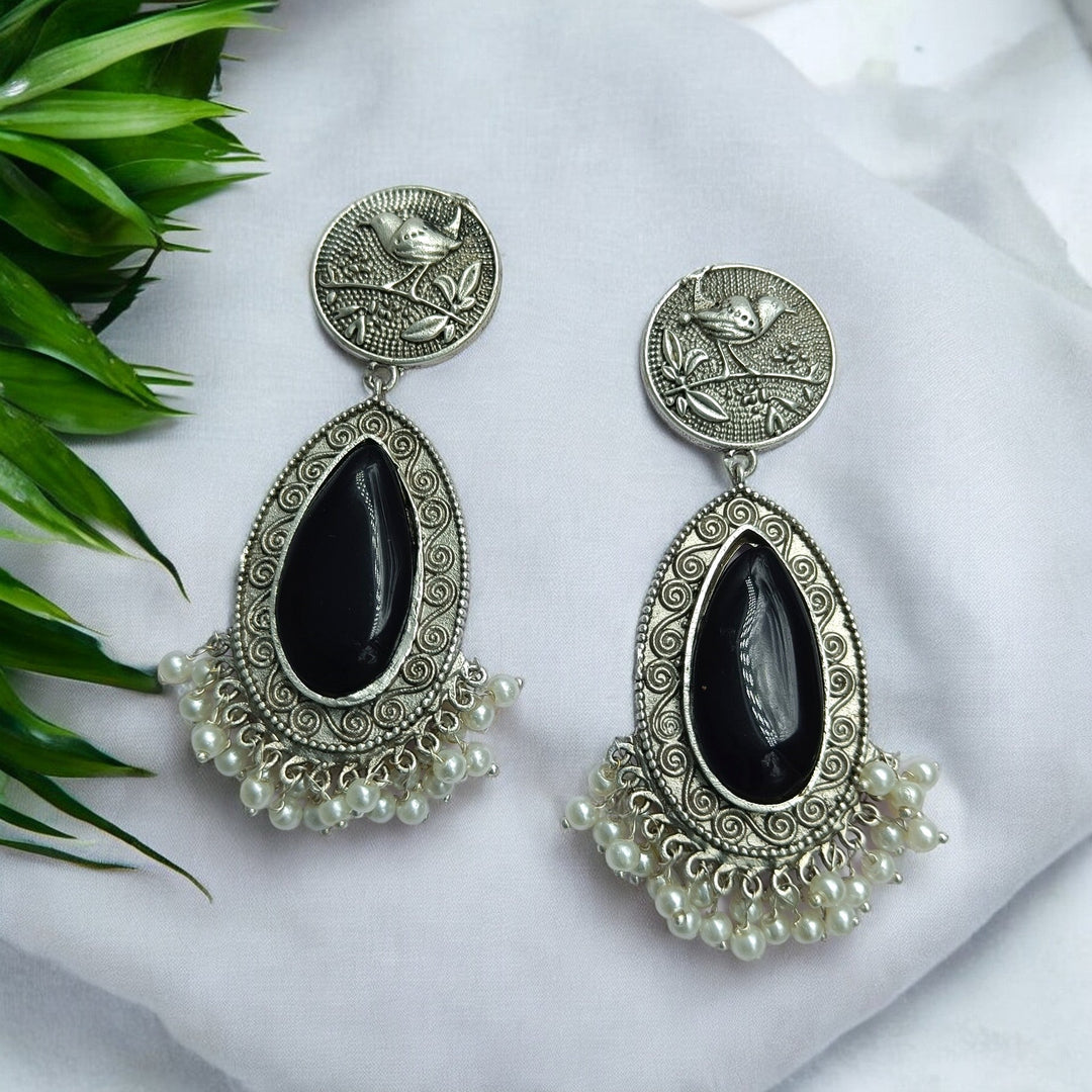 SILVER OXIDISED PEARL EARRINGS ADYA [product_variant]- TelaNaari